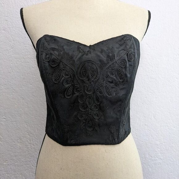 Tops - Vintage Victoria's Secret Gold Label black lace beaded overbust corset top